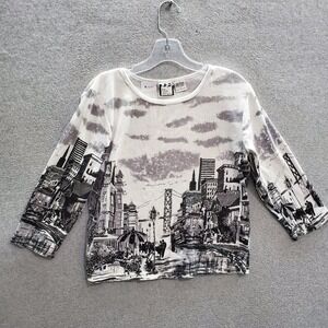San Francisco Girls Top Large Gray Cityscape Sketch Artsy T-Shirt 3/4 Sleeve‎